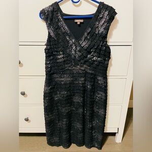 Jessica Shimmering Black Ruffle Midi Dress